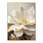 toile d'art moderne élégante fleur blanche feuilles dorées abstraction sans cadre chambre salon decoration