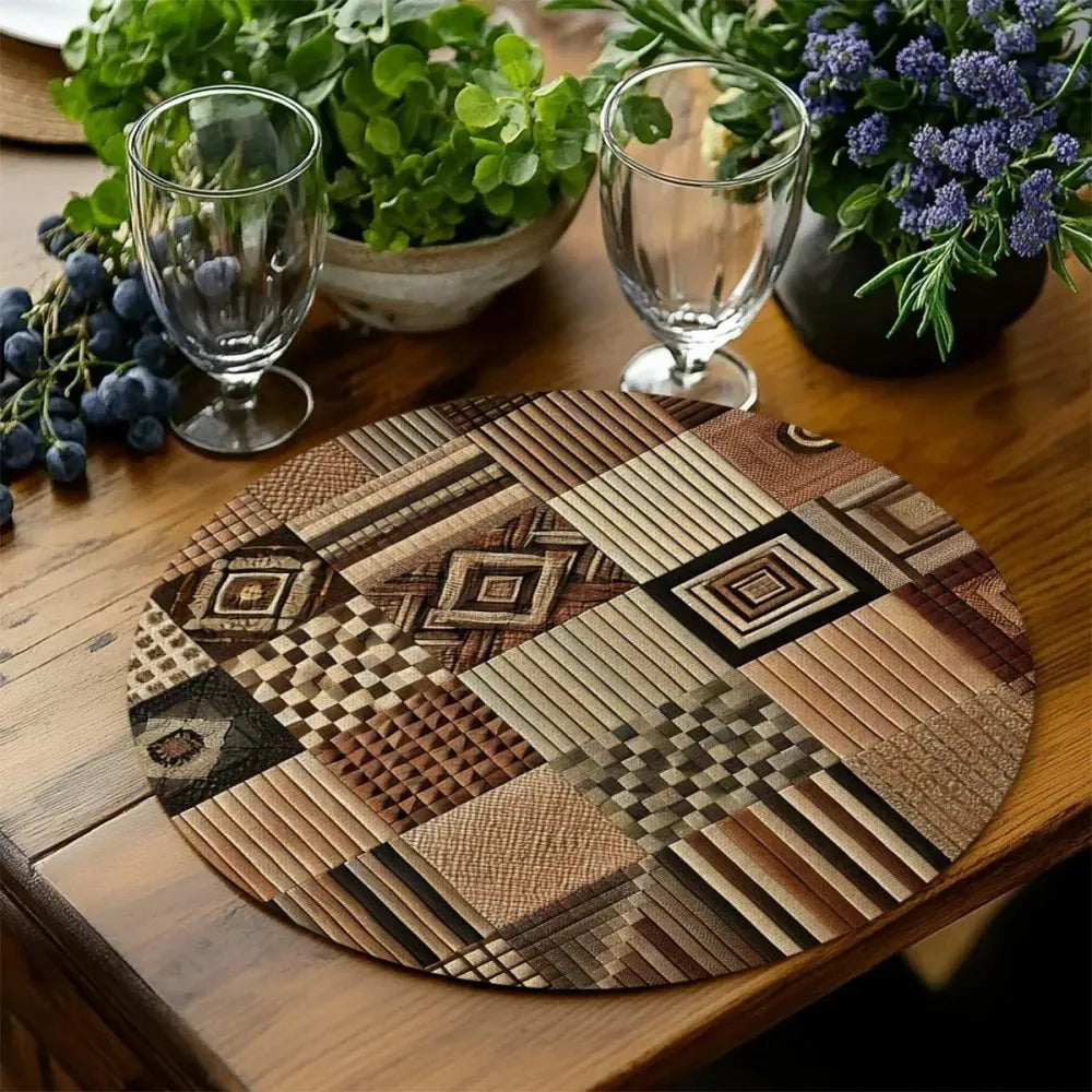 tapis table moderne patchwork géométrique beige marron noir imperméable résistant chaleur