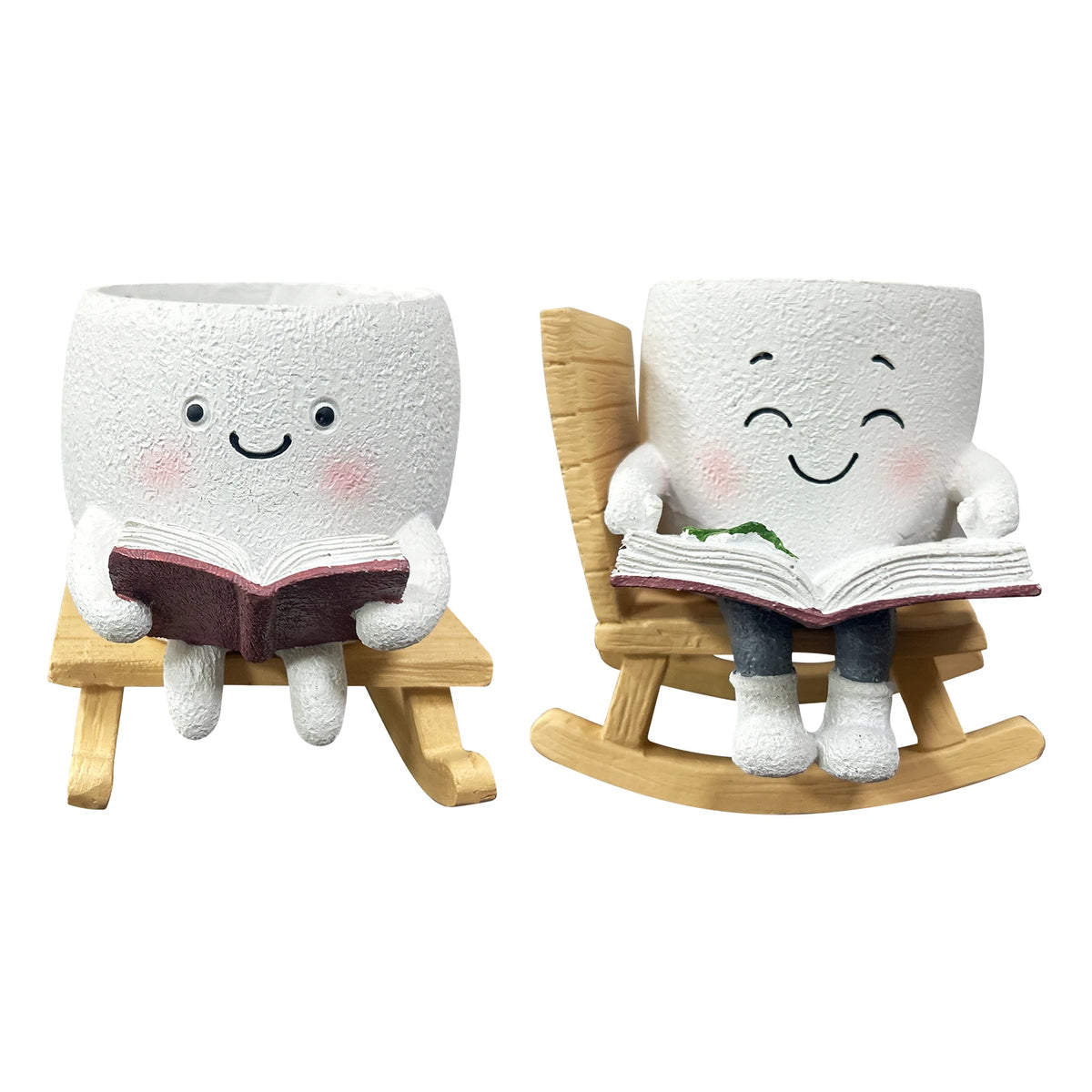 cache pot résine blanc souriant plante artificielle chaise bascule livre miniature décoratifextérieur