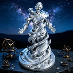 statue spirale vent fantôme noir blanc argenté artisanal main sculpté détails floraux base fantaisie