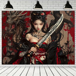 toile d'art manga femme tatouée épée dragons motifs floraux moderne polyester chambre salon decoration