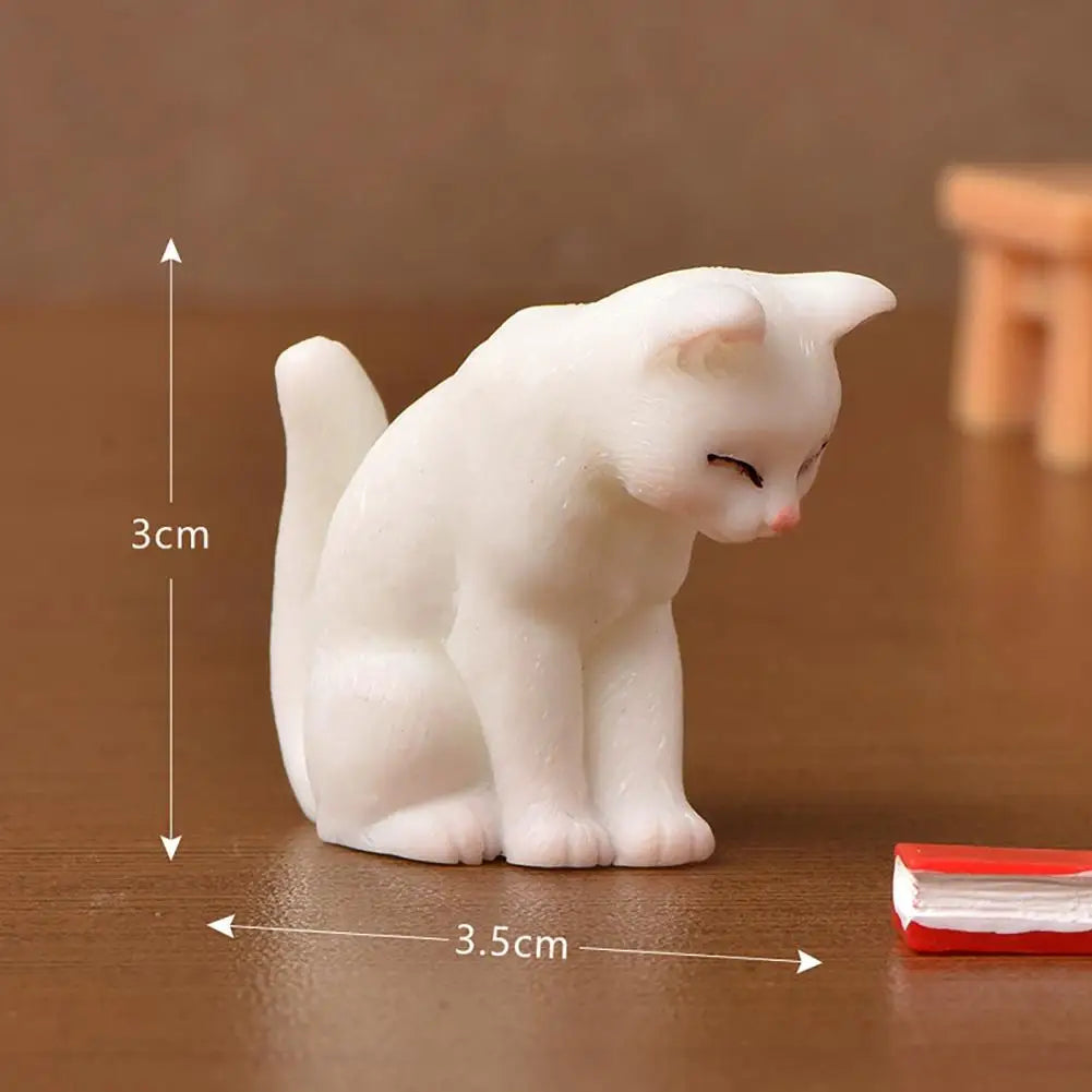 statuettes chats résine animaux compagnie réaliste détaillées blanc gris noir orange bleu yeux colorés