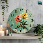horloge murale bois fleurs roses vintage aiguille circulaire 25cm étude déco maison