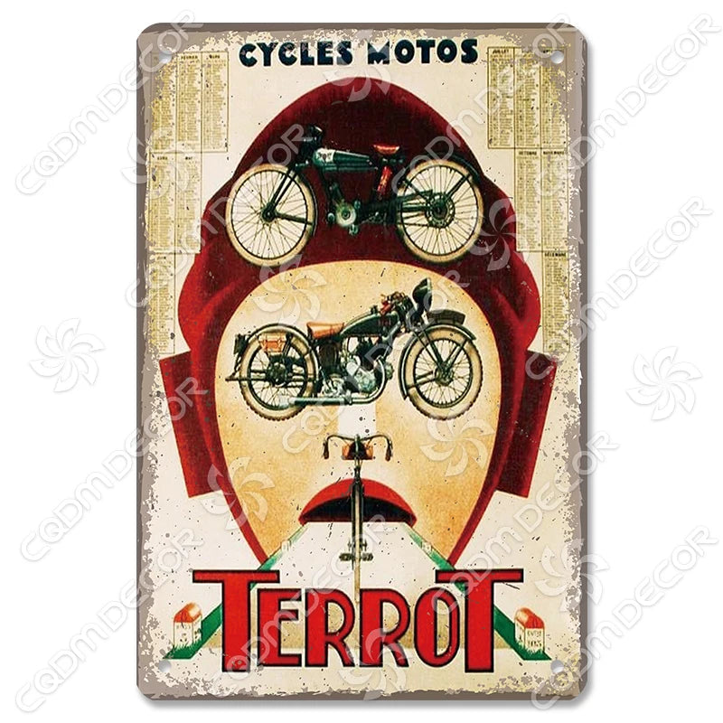 plaque metallique vintage moto garage decoration murale retro gris metal affiche artistique salon maison