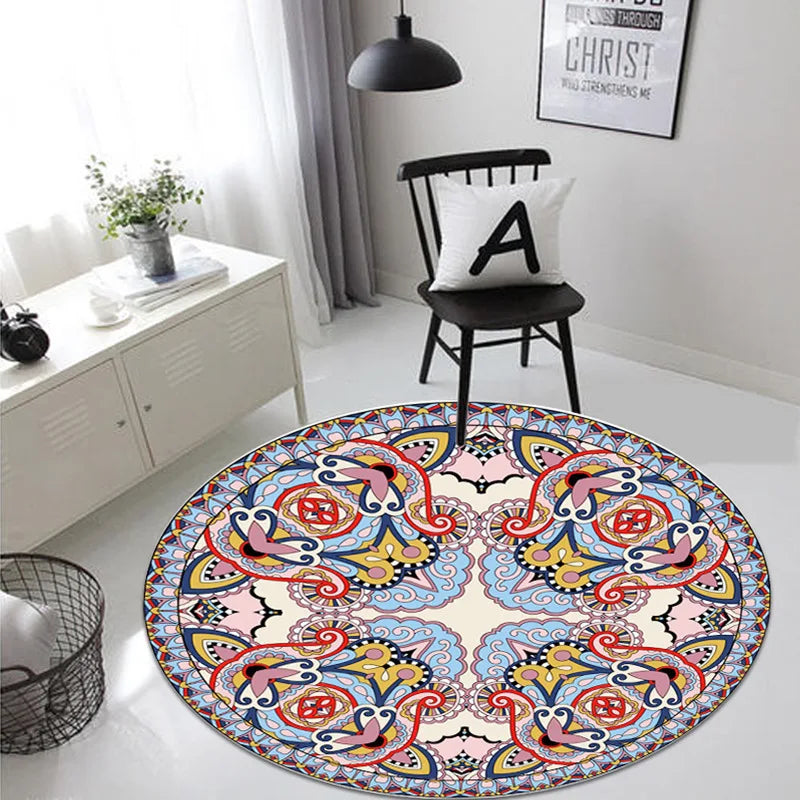 tapis rond boho mandala multicolore floral deco moderne salon chambreextérieur 80x80cm 120x120cm