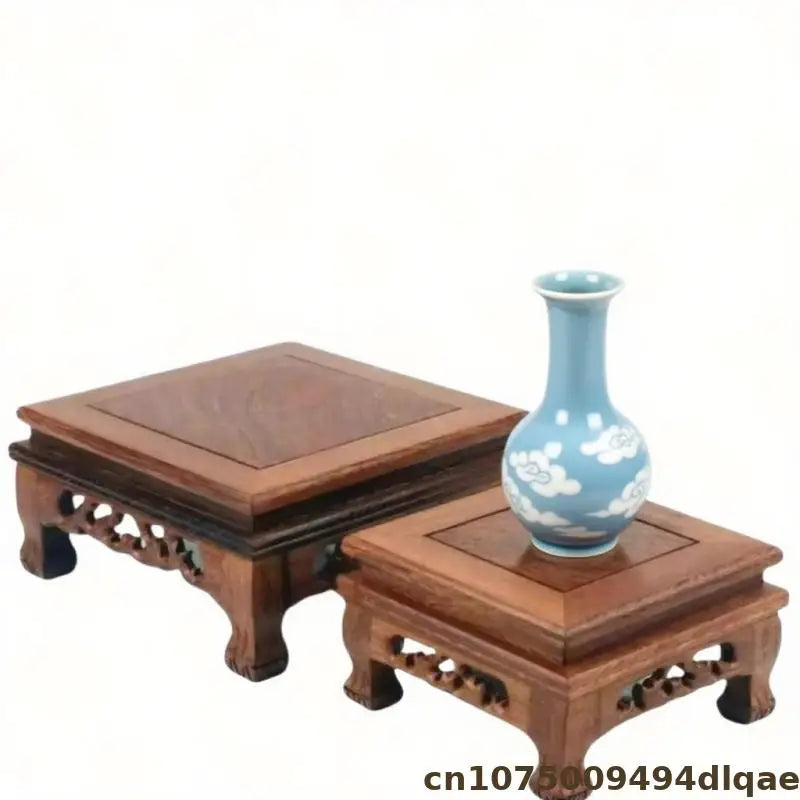 présentoir bois rétro base massive pot fleur vase miniature sculpture chinois artisanal