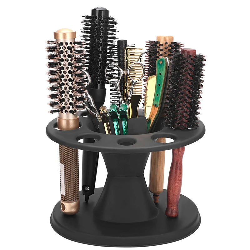 organisateur outils coiffure noir emplacements brosses peignes moderne minimaliste plastique rangement