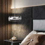 suspension lumineuse moderne transparente argentée lisse minimaliste pendentif chaîne métallique led dimmable