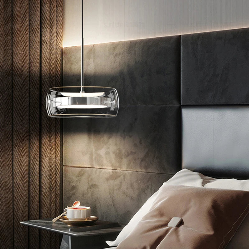 suspension lumineuse moderne transparente argentée lisse minimaliste pendentif chaîne métallique led dimmable