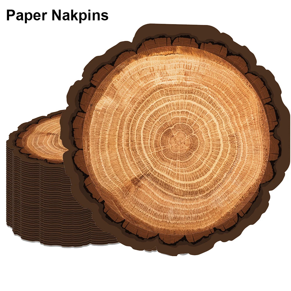 serviettes jetables papier texture arbre marron clair anniversaire décoration naturelle festive camping enfants