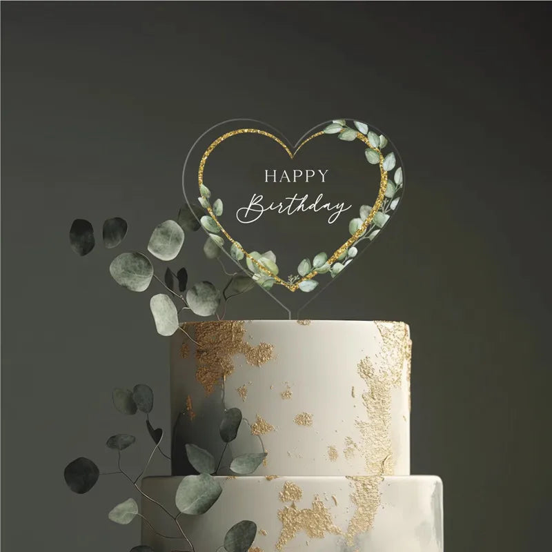décoration gâteau transparente fleurs vertes happy birthday clips anniversaire mariage baptême événement