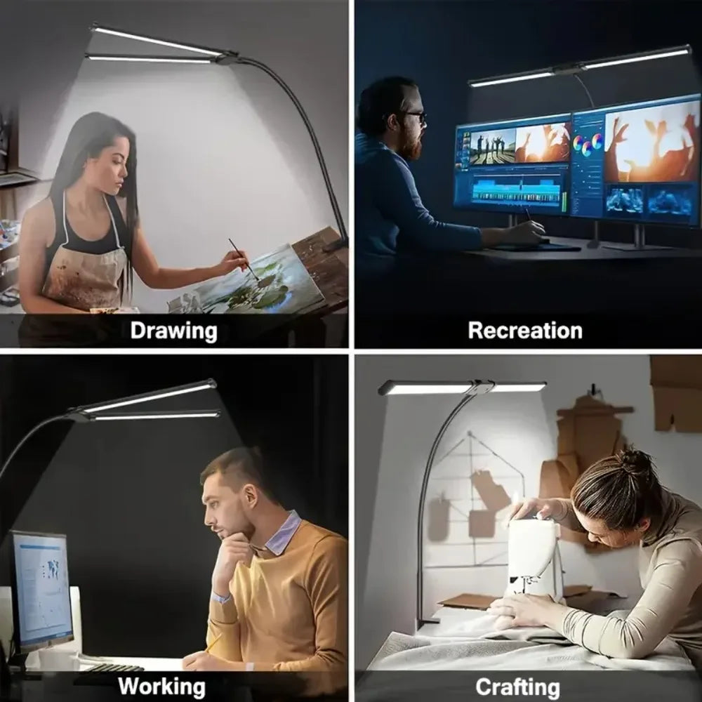 lampe double tête led noir moderne gooseneck adaptable usb étude lecture piano