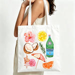 sac main toile blanc imprimé fruits cartoonesque moderne casual poignées tissu