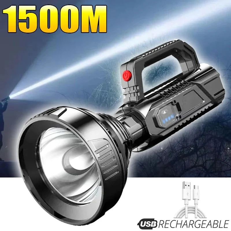 torche rechargeable led noire camping pêche hikking durable étanche moderne