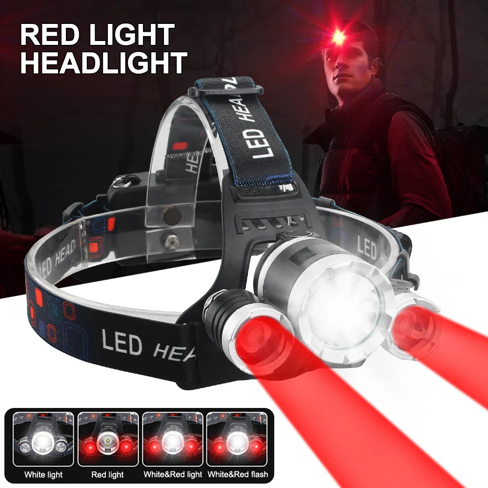 lampe frontale led noire rechargeable usb camping red verte blanche fixe ceinture