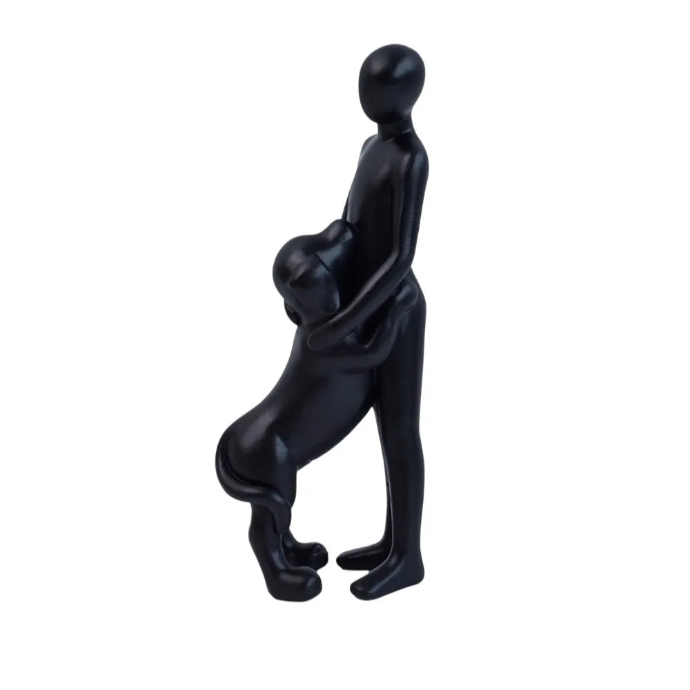statue chien animal compagnie moderne résine polie gris granulé décoration