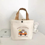 sac main toile imprimé ours blanc marron moderne poignées cuir portable étudiante