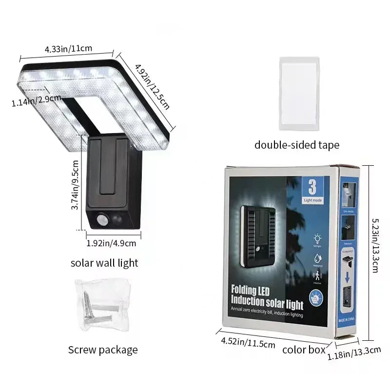lampe murale solaire pliable détecteur mouvement panneau led noir bleu moderne ip65 abs