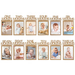 cadre photo mural bois naturel minimaliste clips texte anniversaire one month two months deco