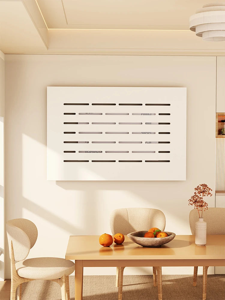 radiateur mural bois naturel moderne rayures horizontales salon appartement chic