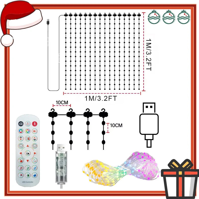 rideau lumineux led multicolore pixel art noel télécommande application mobile