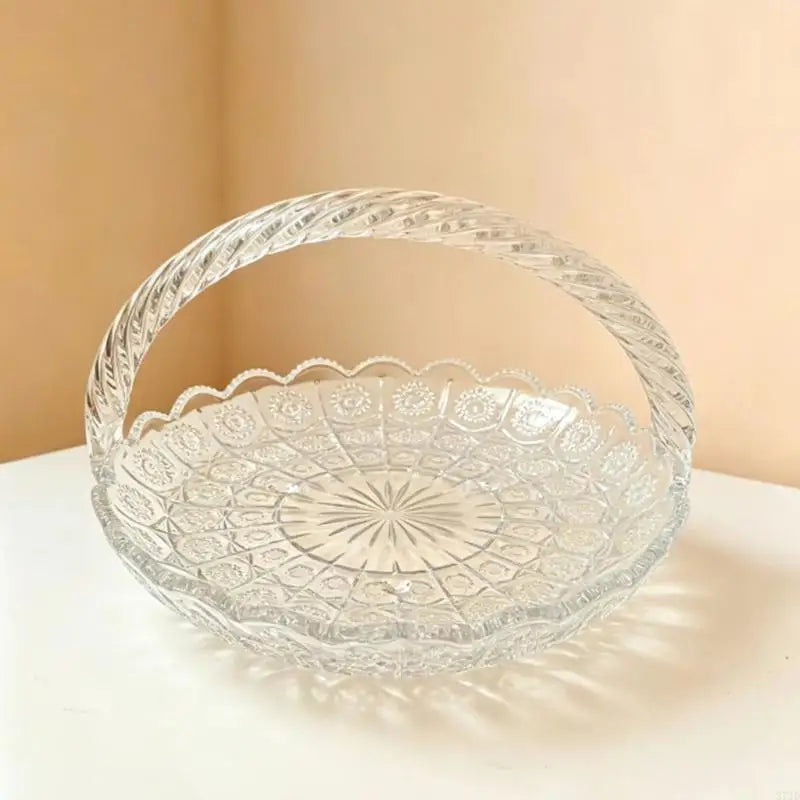 panier verre transparent relief géométrique bordure dentelée classique fruits décoration table basse