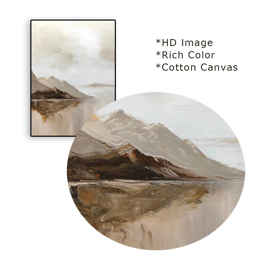 affiche abstraite paysage montagneux toile contemporaine beige marron salon chambre decoration mur vertical imprimeensoie