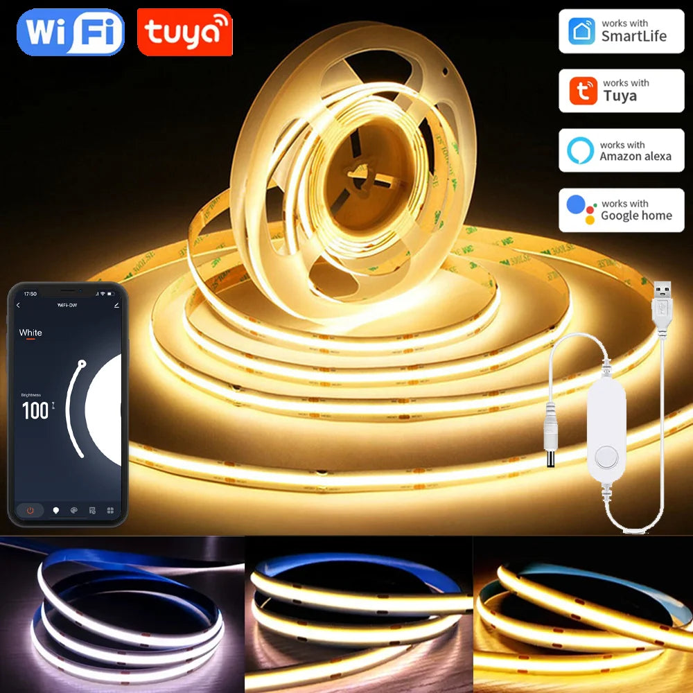 ruban led blanc chaud blanc froid 320 led flexible wifi tuya 5v 50000h moderne