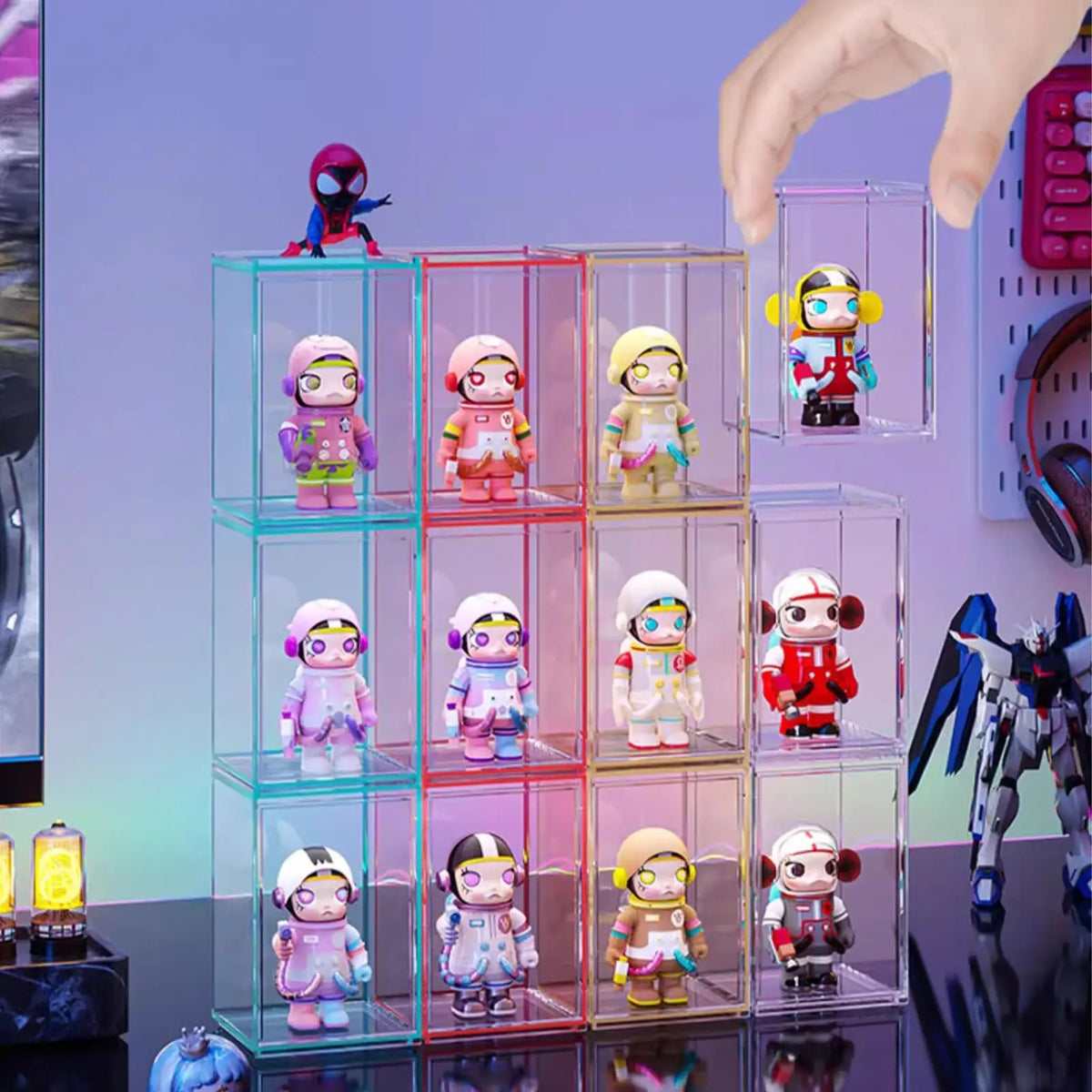 vitrine acrylique transparente boîte rangement empilable figurines jouets collectionnables protection anti poussière