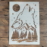 pochoirs stencil loup montagne étoiles géométrique artisanal blanc peinture murale bricolage scrapbooking