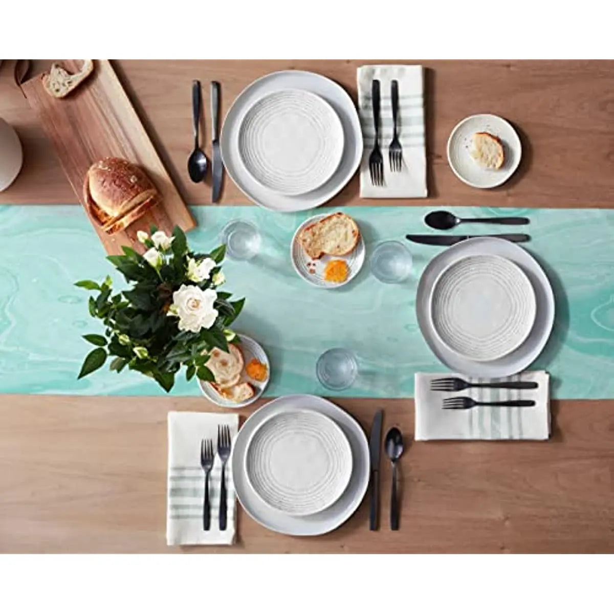 chimene table lin turquoise motifs marbre abstraits moderne élégants maison 100% lin 79x13inch