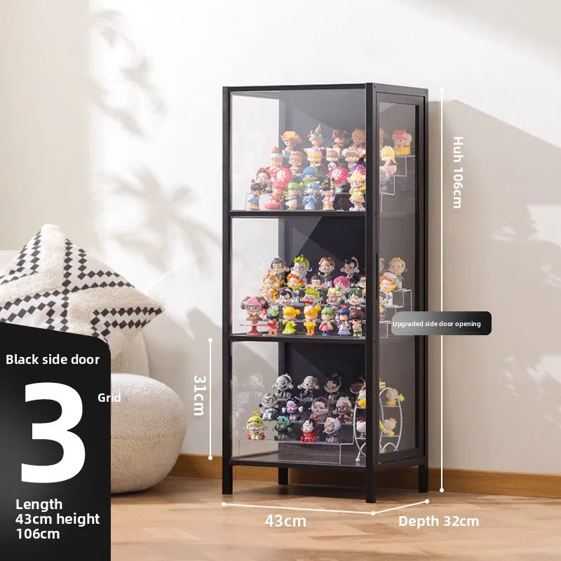 présentoir rangement étagère vitrée moderne noir transparent compartiments 120L capacité