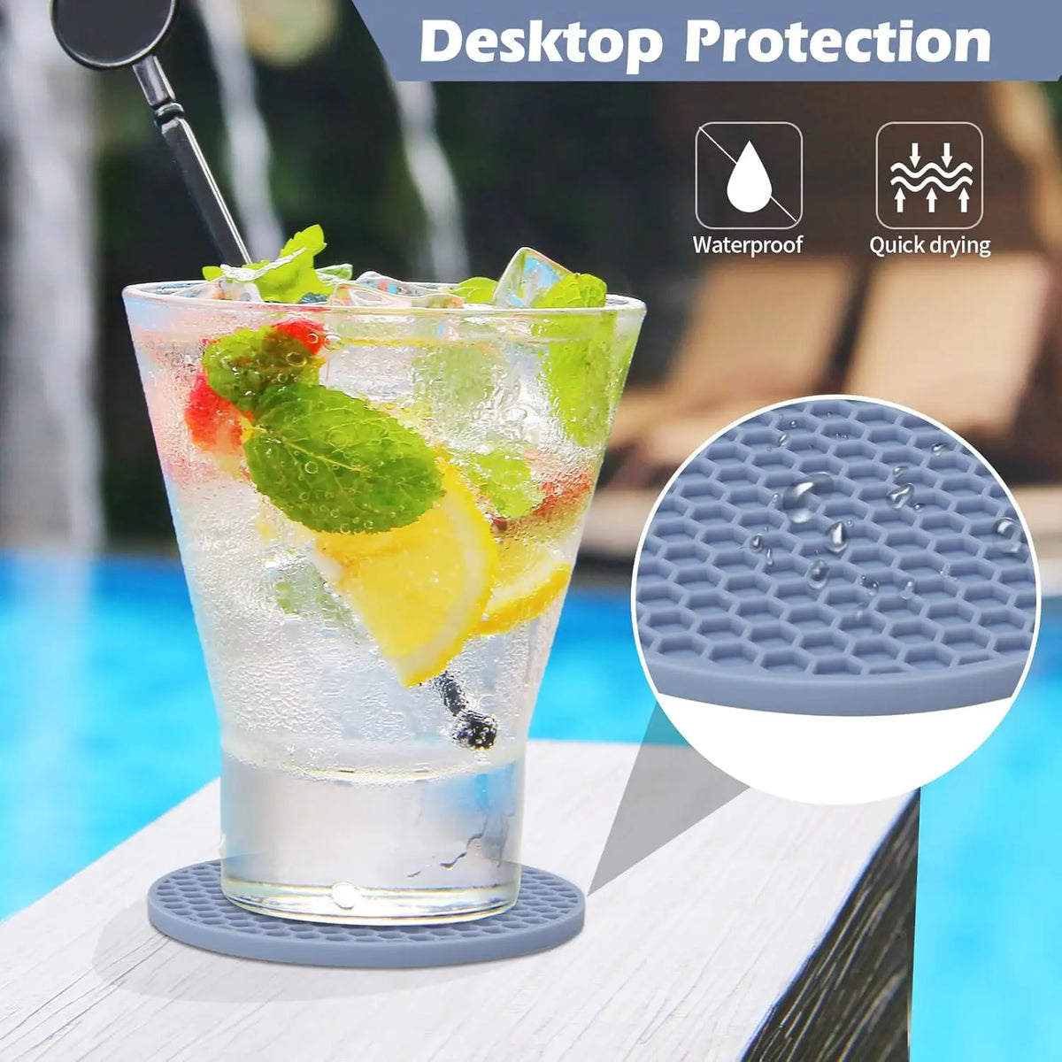 coasters silicone gris moderne antidérapants hexagonaux pack 12pcs tasses chaudes froides respectueux environnement