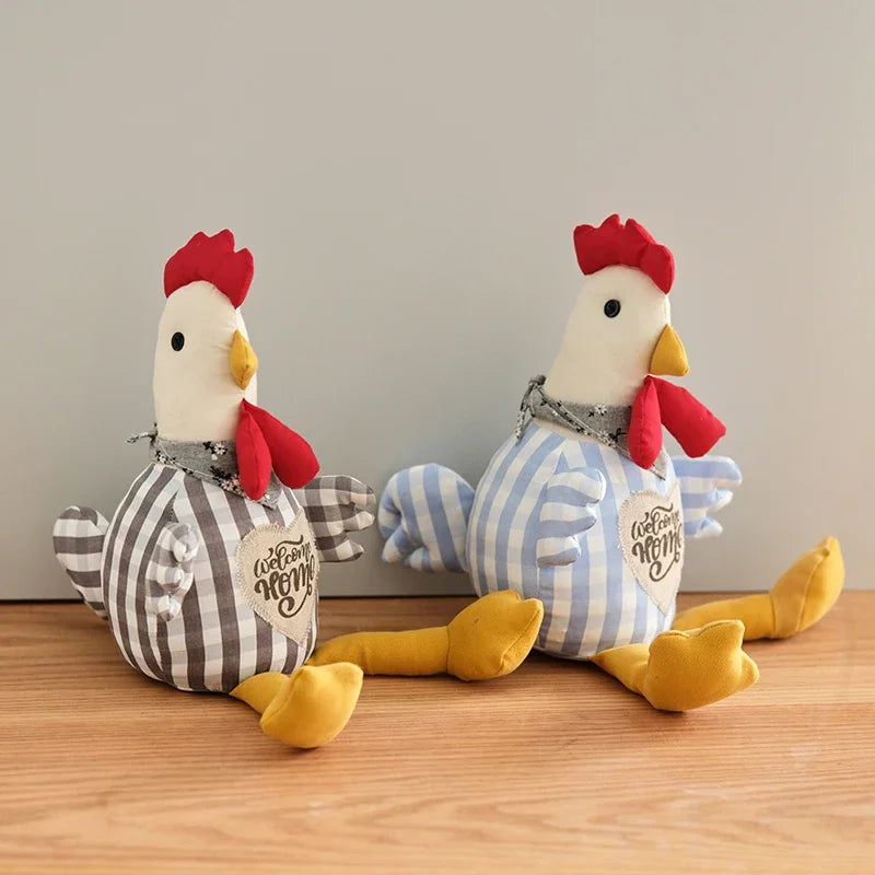 Cale porte coq en peluche vichy vert clair - Butoir de porte animalier