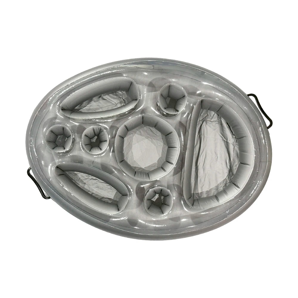 plateau flottant gonflable transparent gris compartiments boissons glace téléphone plage été