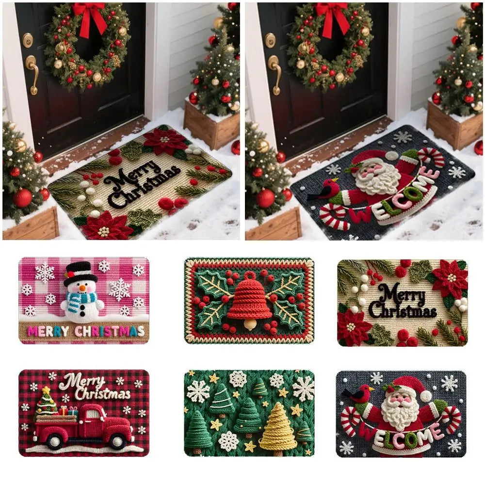 tapis sol noël motifs décoration rouge vert blanc antidérapant festive classique bienvenue merrychristmas