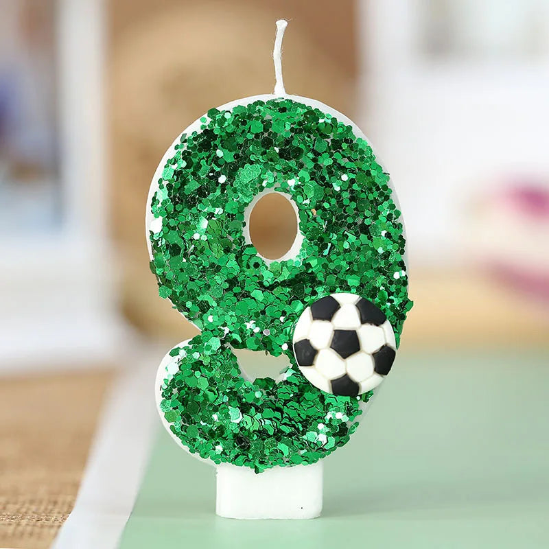 bougies anniversaire numérotées vertes paillettes ballon football décoratives enfants gâteau fête sportive