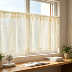rideau boho chic brodé beige clair semi transparent franges geometrique