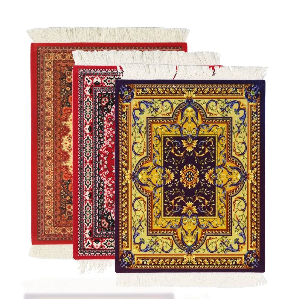 tapis rouge noir bleu beige ornements floraux motifs géométriques classique non glissant adhésif souris