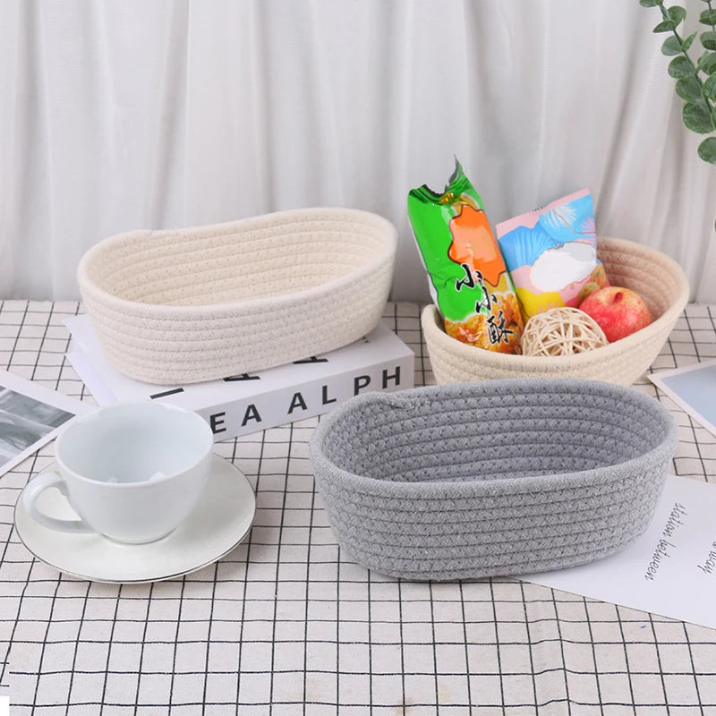 corbeilles rangement tissées coton multifonctionnel moderne beige gris blanc stockage écologique maison