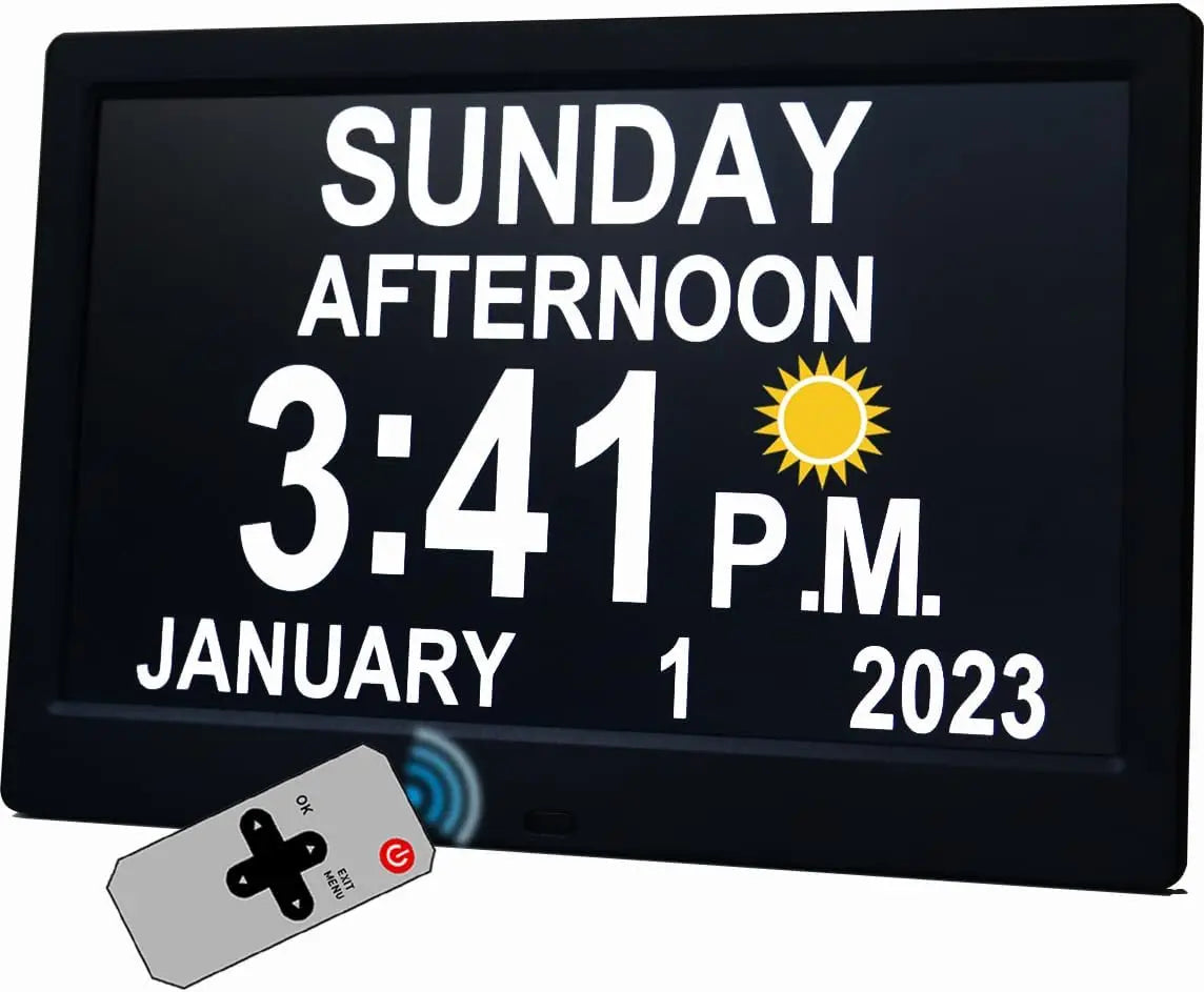horloge murale numérique écran lcd blanc noir télécommande date heure personnes âgées moderne claire