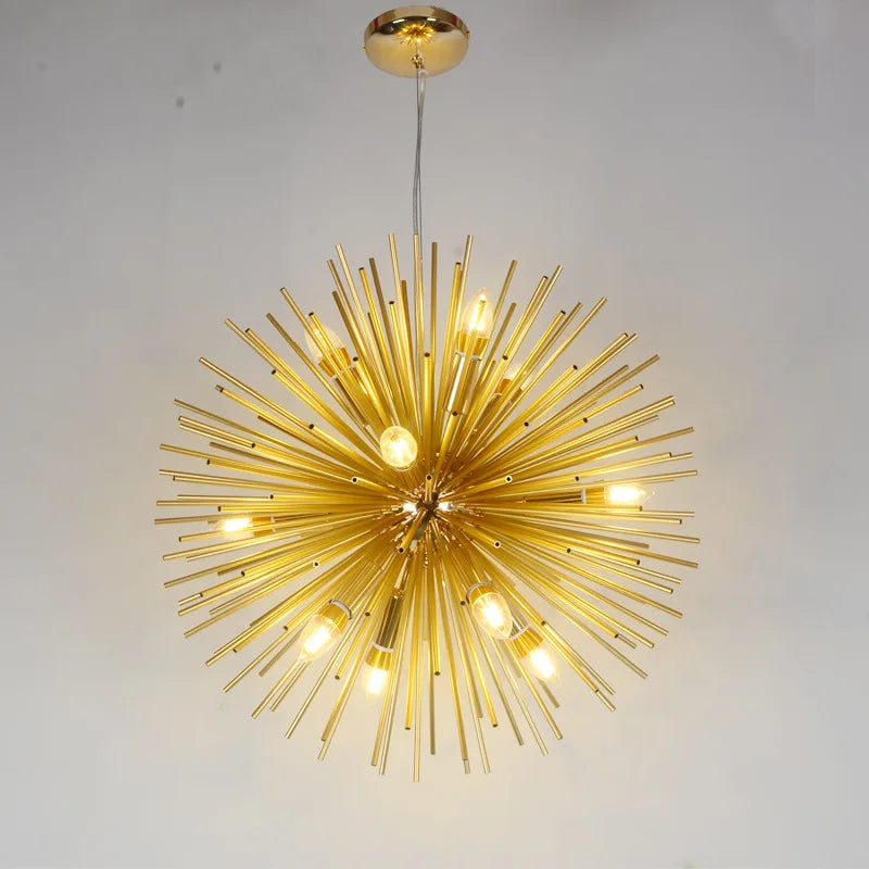 Suspension lumineuse moderne dorée rayons radiaux chambre salon ampoules pendentif