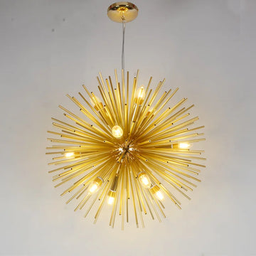 Suspension lumineuse moderne dorée rayons radiaux chambre salon ampoules pendentif