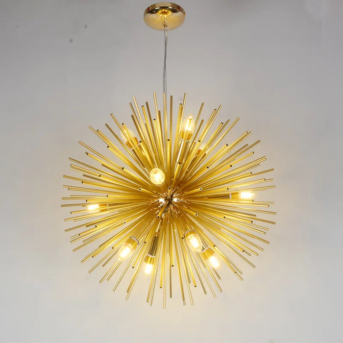 Suspension lumineuse moderne dorée rayons radiaux chambre salon ampoules pendentif
