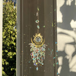 décoration murale or soleil lune artisanal bohème crochets chaines semi transparentes