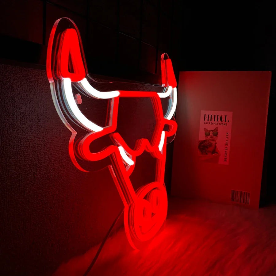 lampe néon tête taureau rouge blanche moderne usb powered chaîne fixations