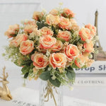 bouquet roses artificielles 30cm soie blanc rose rouge naturel decoration maison vase fleurs intérieur