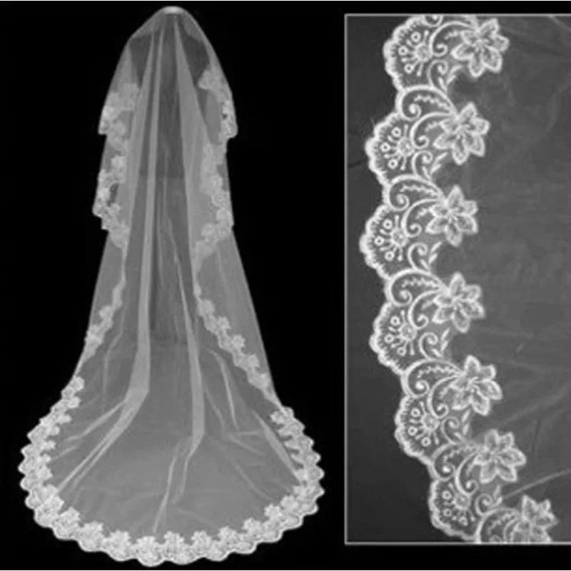 voile mariée blanc dentelle florale classique opacité simple couche cérémonie mariage