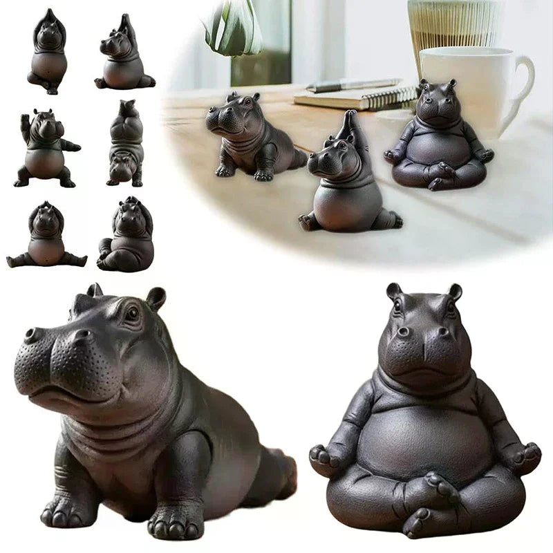 statue hippopotame noir résine texture mat réaliste maison 6.5cm 7cm 5.5cm