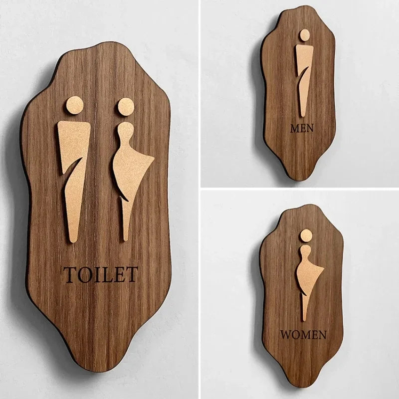 signage toilettes bois moderne panneau wc hommes femmes texte toilet men women 20x10cm